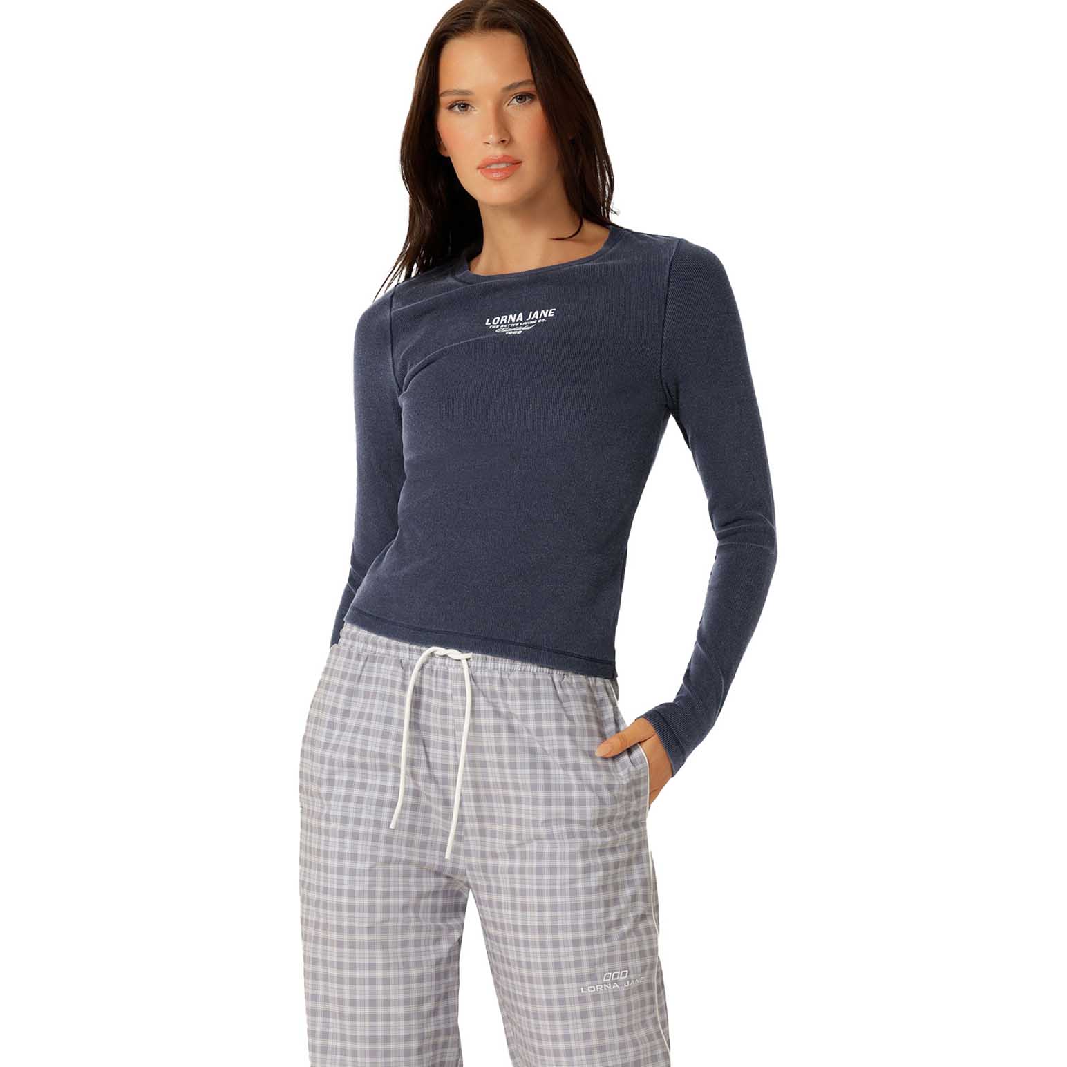 Lorna Jane Original Sport Washed Rib Long Sleeve Top Midnight Blue